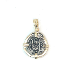 14k Two Tone Small Coin Frame Atocha Copy Pendant