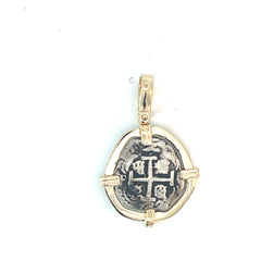 14k Two Tone Small Coin Frame Atocha Copy Pendant