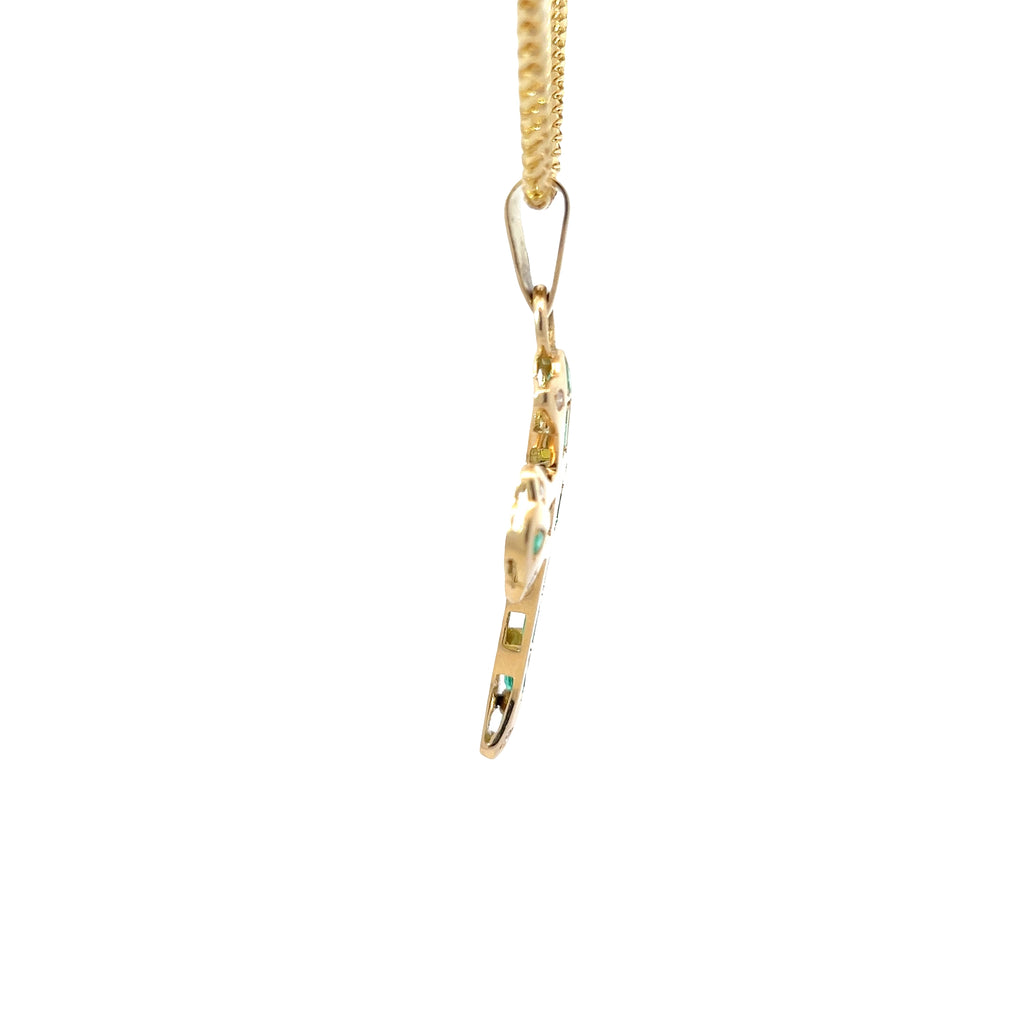 18k Yellow Gold 3.00ct Multi-Shape Colombian Emerald (Pear, Cushion, Emerald) /.20ct G VS2 Round Diamond Men Cross Pendant 2 1/2" x 1 1/4"