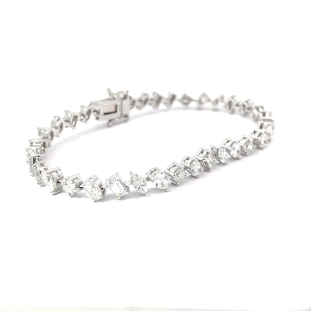 14k White Gold 7.32 F VS2 Round, Oval, Emerald, Marquise and Pear Shaped Diamond Bracelet