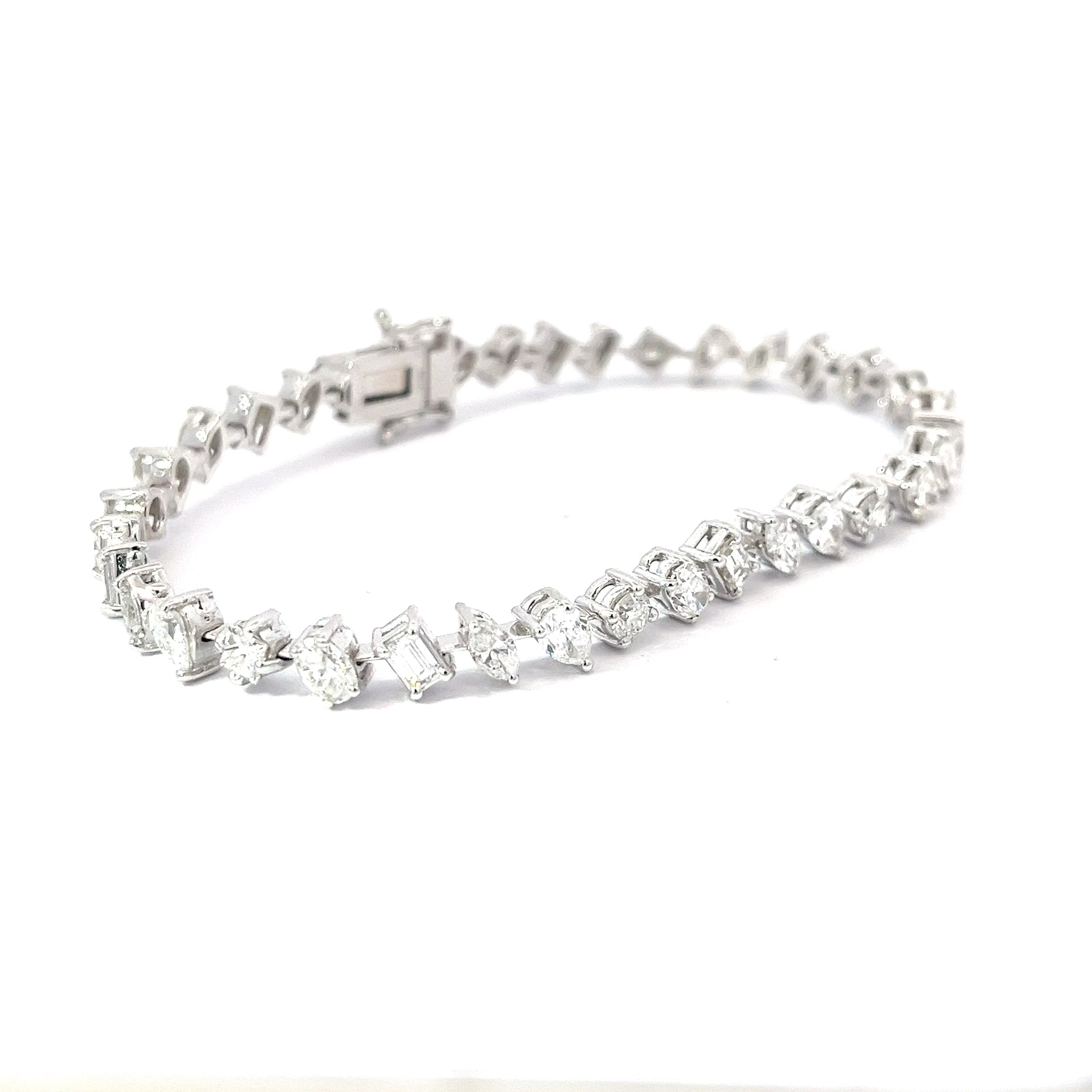 14k White Gold 7.32 F VS2 Round, Oval, Emerald, Marquise and Pear Shaped Diamond Bracelet