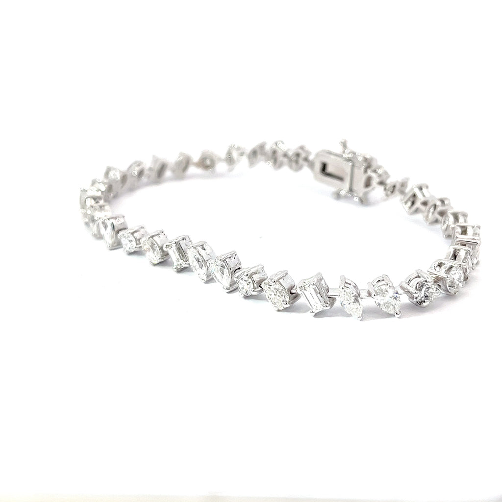14k White Gold 7.32 F VS2 Round, Oval, Emerald, Marquise and Pear Shaped Diamond Bracelet