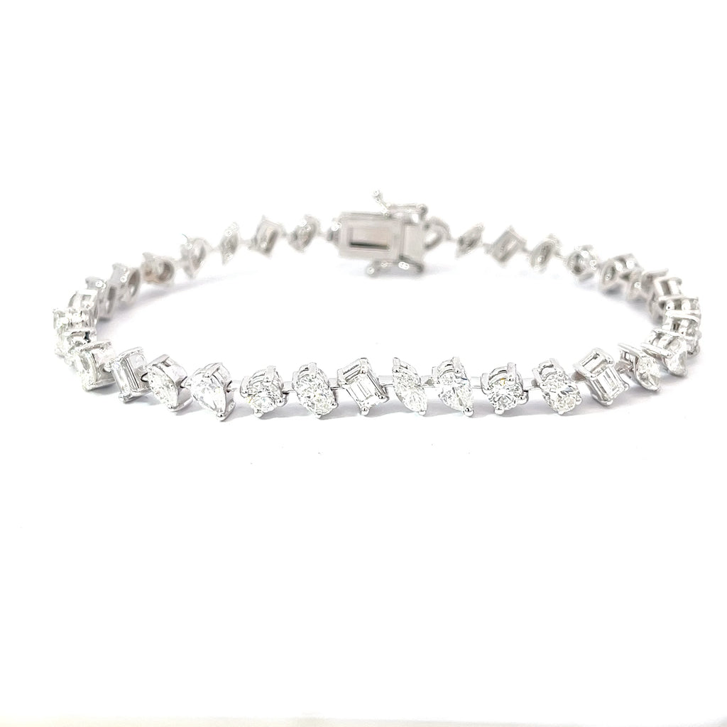 14k White Gold 7.32 F VS2 Round, Oval, Emerald, Marquise and Pear Shaped Diamond Bracelet