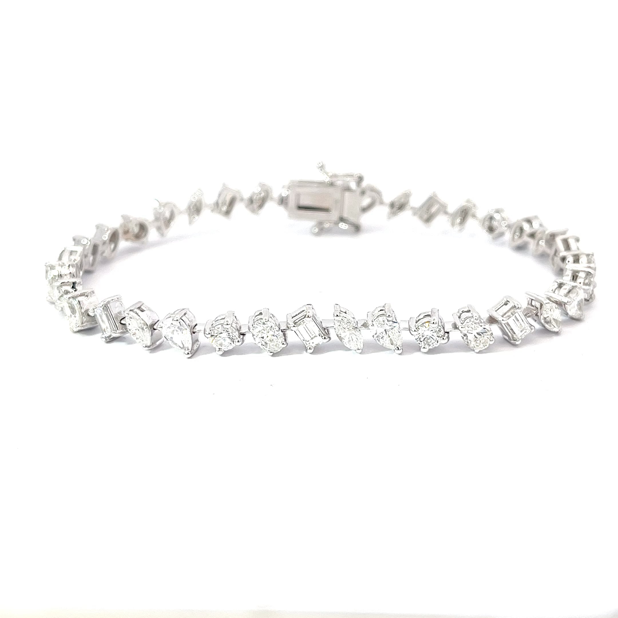 14k White Gold 7.32 F VS2 Round, Oval, Emerald, Marquise and Pear Shaped Diamond Bracelet