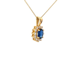 18k Yellow Gold 1.65ct Oval Blue Sapphire AA/ .53ct E VS2 Round Diamond Vintage Pendant