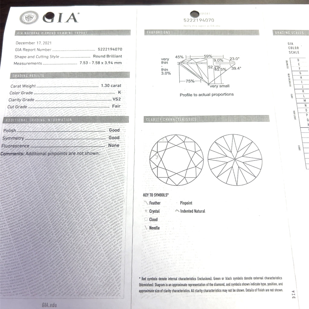 14k White Gold 1.30ct K VS2 Round Center Diamond/.73ct G VS2 Round Diamond Engagement Ring Certified By GIA #5222194070