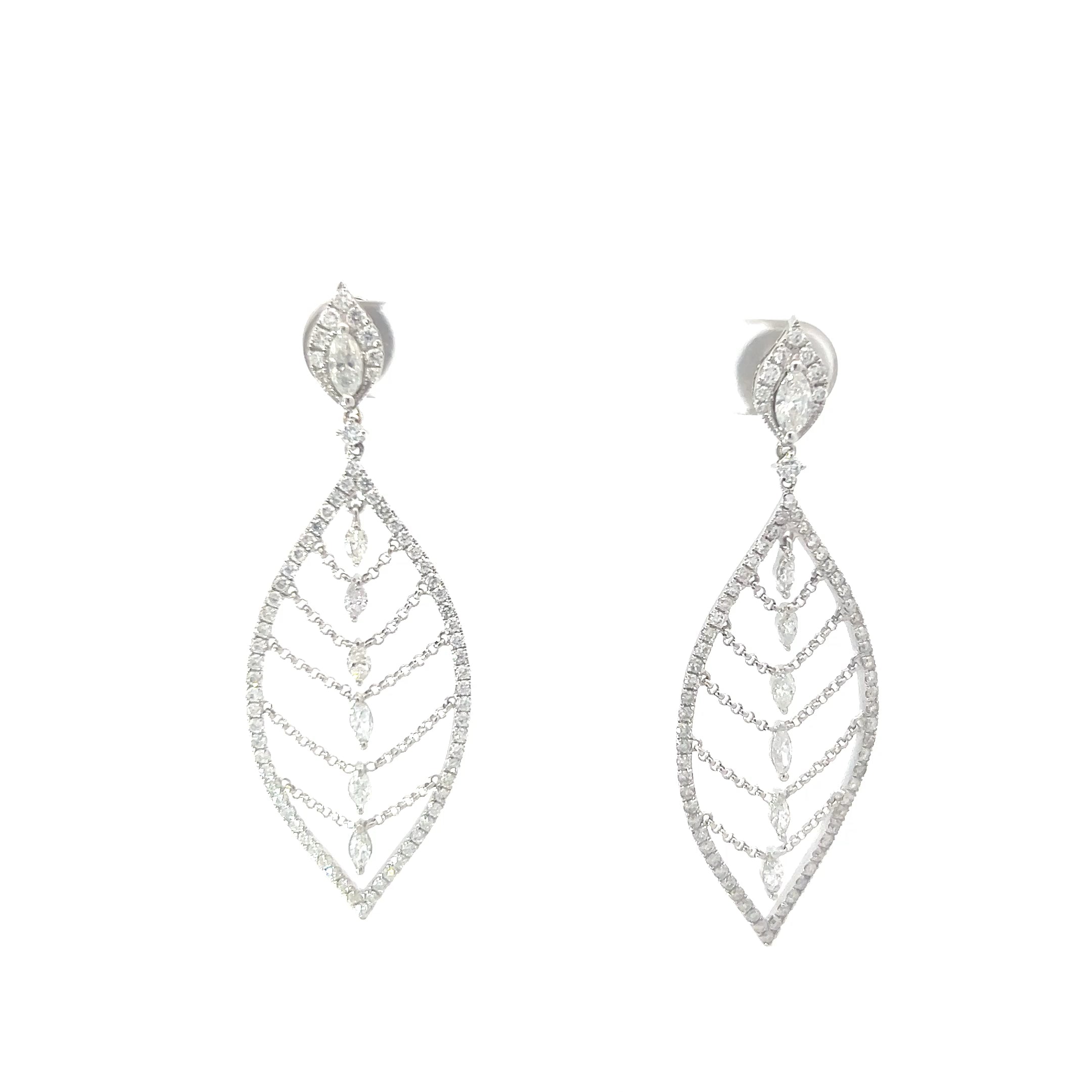 18k White Gold 1.50ct G VS2 Marquise/ 1.00ct G VS2 Round Diamond Meller Earrings