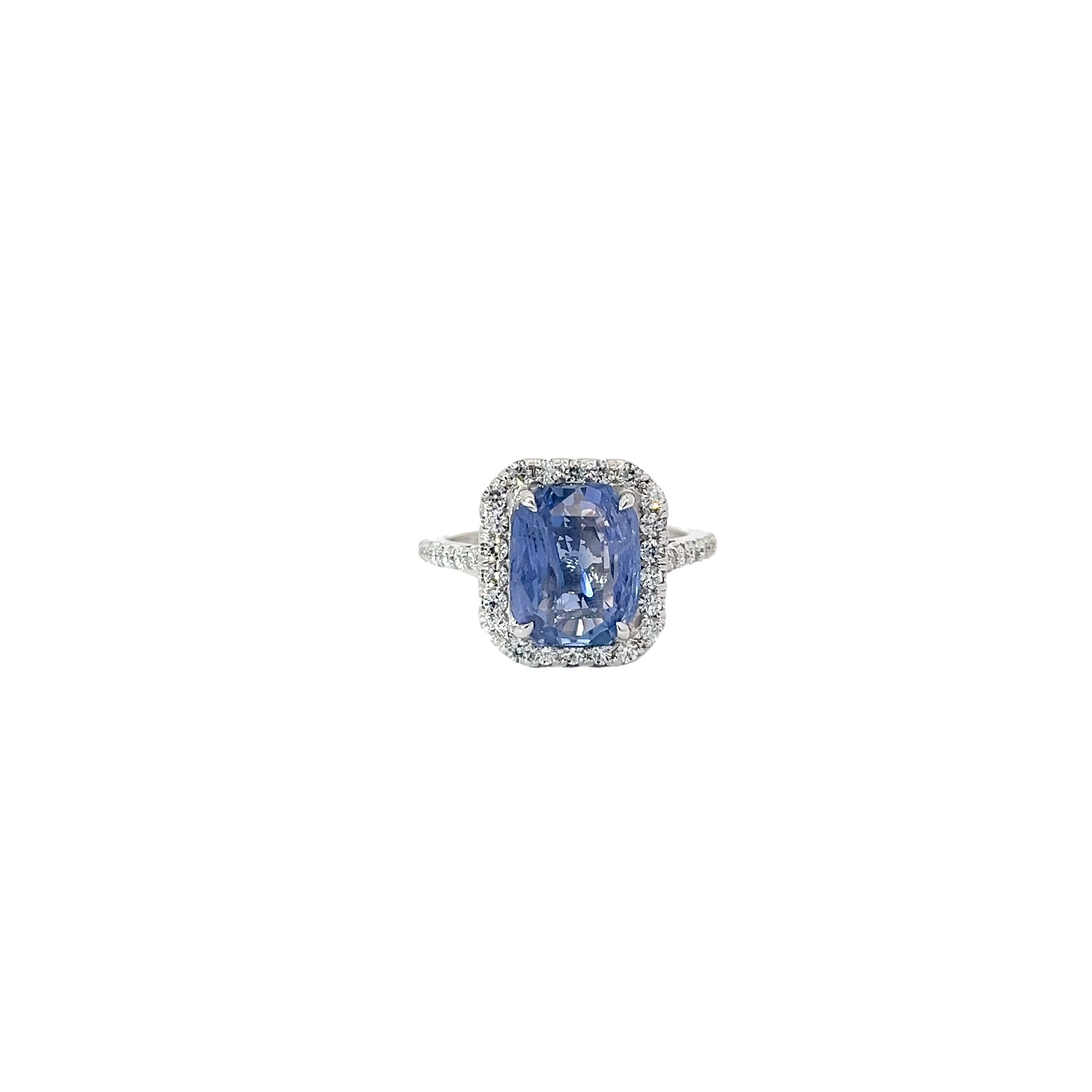 14k White Gold 4.59ct Octagonal Shape Natural Sapphire No Heat Sri Lanka and .58ct G VS2 Round Diamond Ring GIA# 6234363604