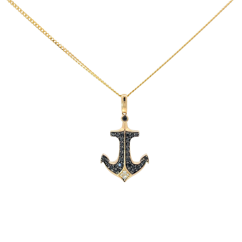 14K YELLOW GOLD 1CT BLACK AND WHITE ROUND DIAMOND PENDANT WITH MICO CUBAN 16" YELLOW GOLD CHAIN