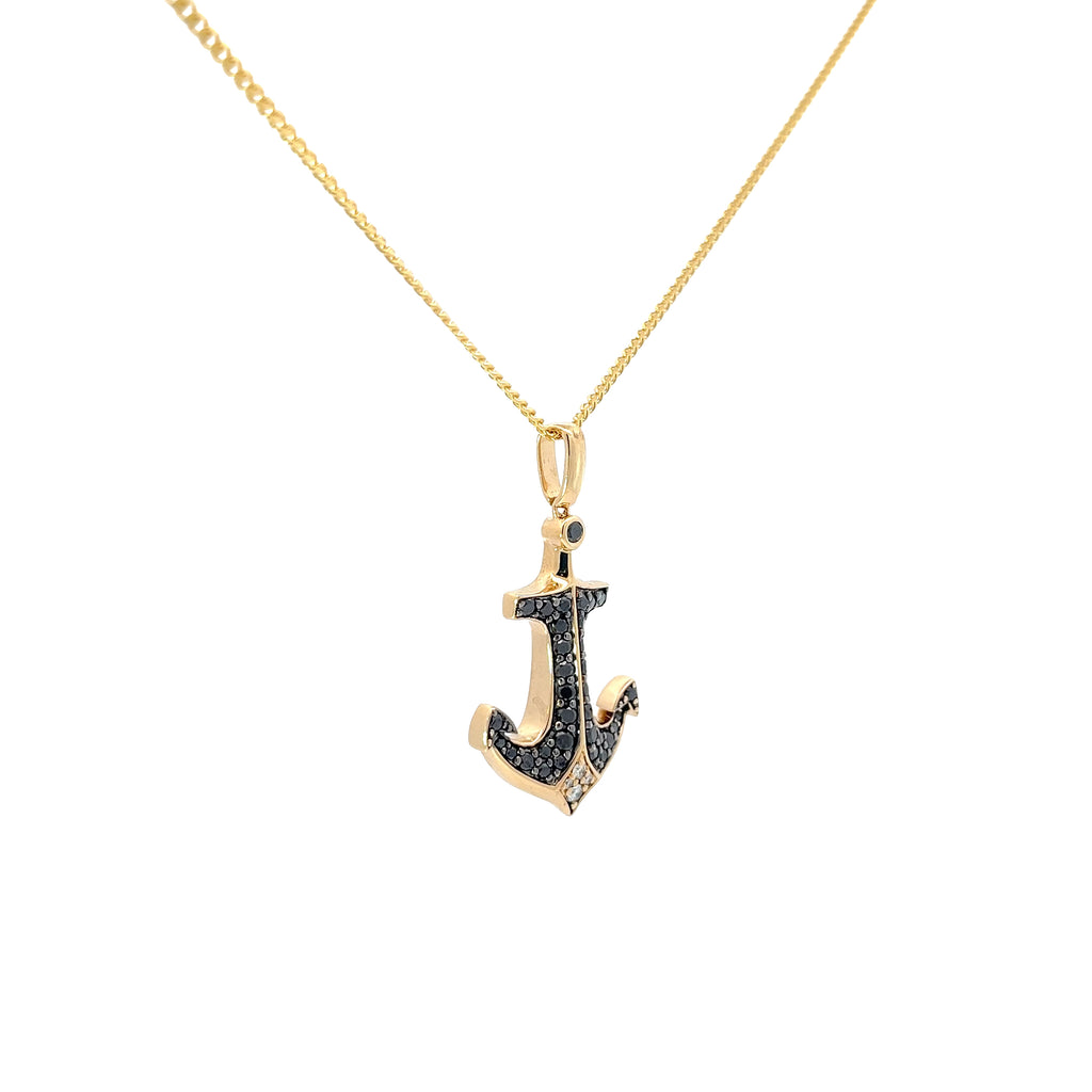 14K YELLOW GOLD 1CT BLACK AND WHITE ROUND DIAMOND PENDANT WITH MICO CUBAN 16" YELLOW GOLD CHAIN