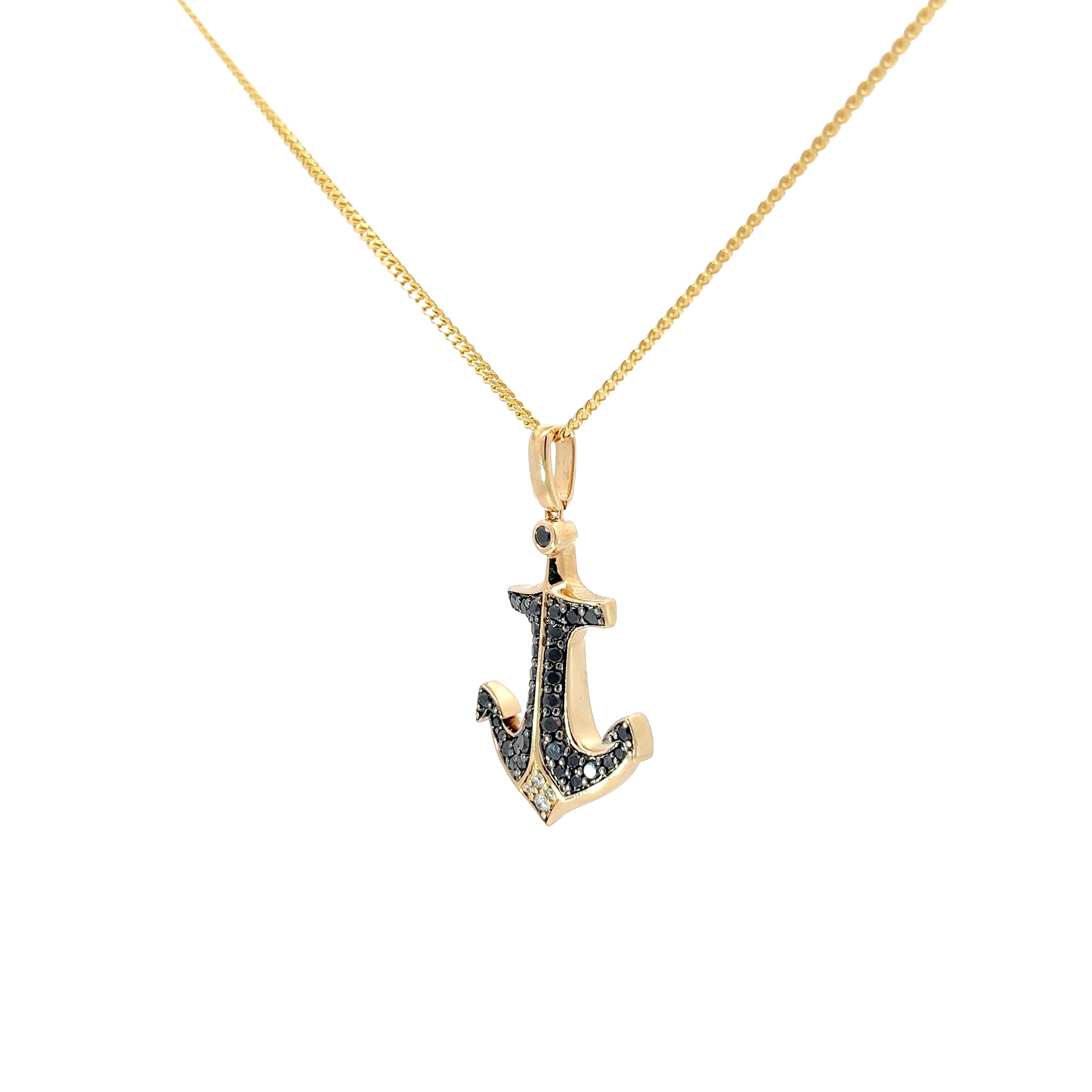 14K YELLOW GOLD 1CT BLACK AND WHITE ROUND DIAMOND PENDANT WITH MICO CUBAN 16" YELLOW GOLD CHAIN