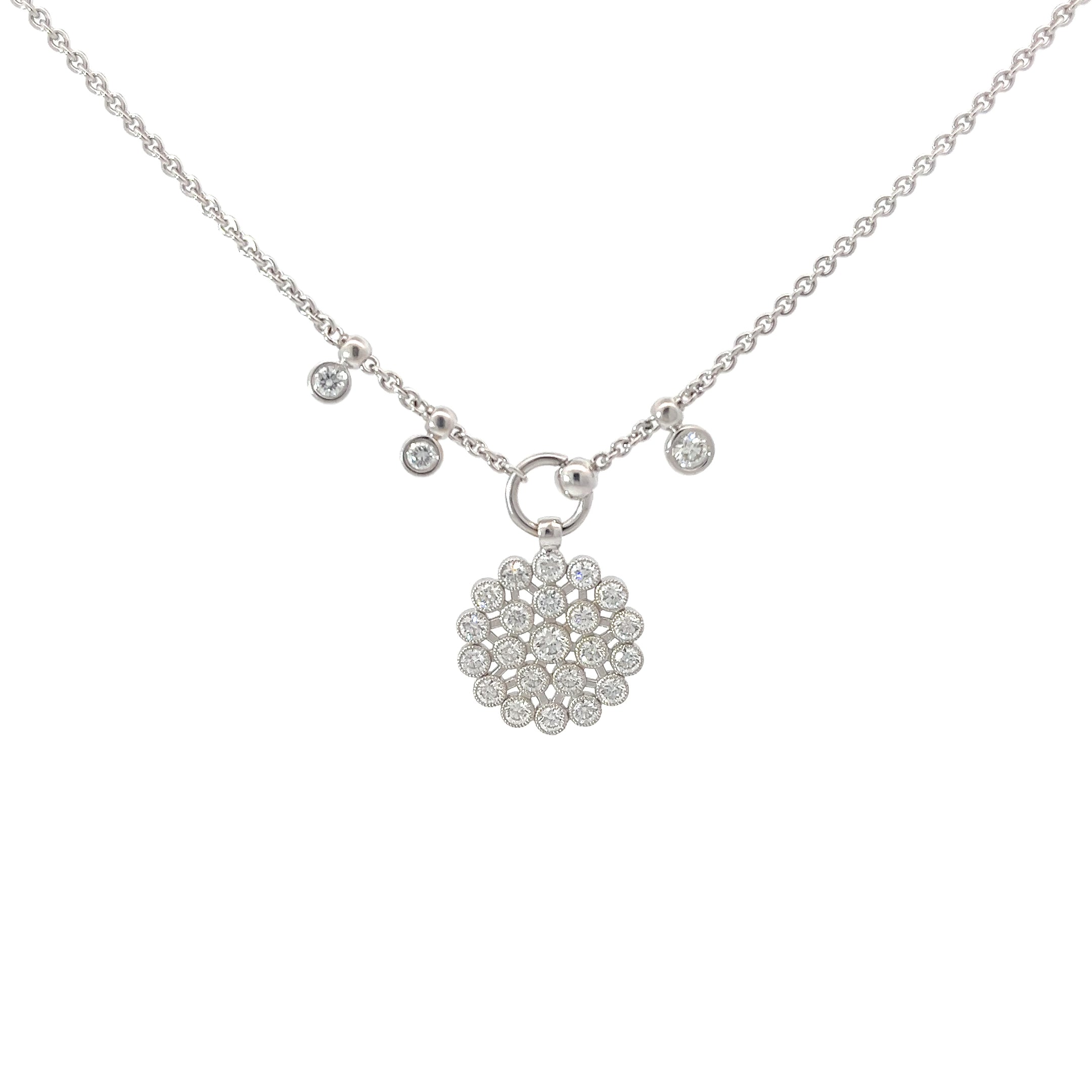 18k White Gold 1.56CT E VVS Round Diamond Snowflake Choker Necklace