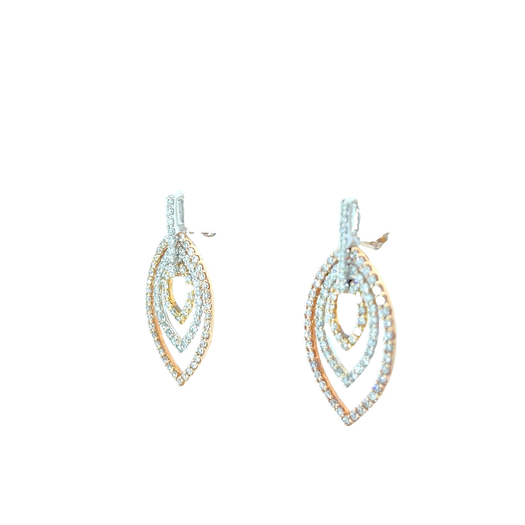 14k Tri Colored 2.00ct G VS2 Round Diamond Dangle Earrings