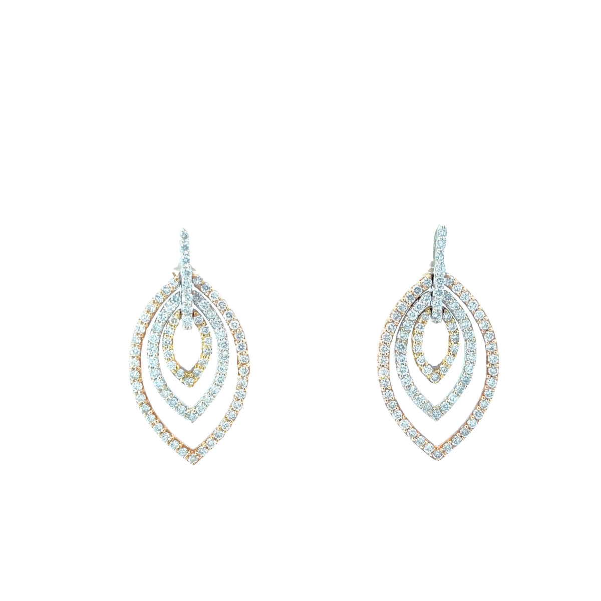 14k Tri colored 2.00ct G VS2 Round Diamond earrings