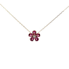 14KY 1.85CT PINK TOURMALINE AND .08CT DIAMOND FLOWER PENDANT