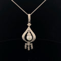 14k White Gold Vintage 1.00ct G SI1 Round Diamond and  Fresh Water White 8mm Pearl Necklace