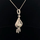 Vintage 14k White Gold 1.00ct G SI1 Round Diamond and  Fresh Water White 8mm Pearl Necklace