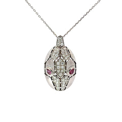 18k White Gold .60ct G VS2 Round Diamond and Ruby Snake Necklace