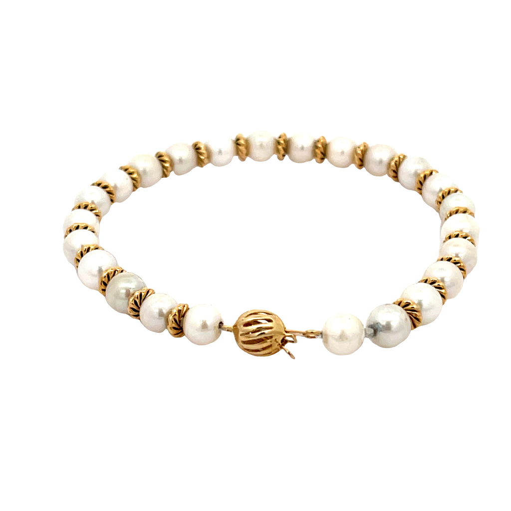 14k Yellow Gold Pearl and  Gold Bead Bracelet