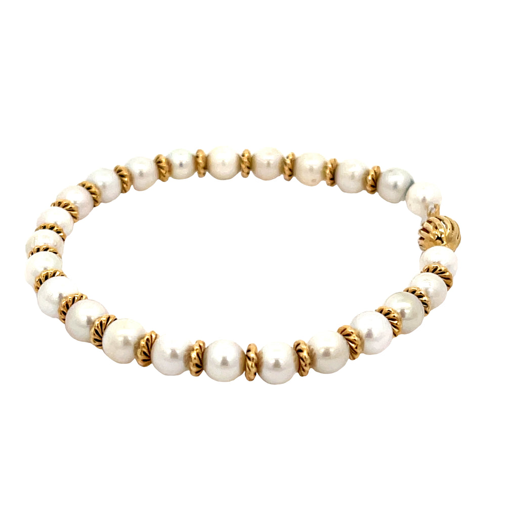 14k Yellow Gold Pearl and  Gold Bead Bracelet