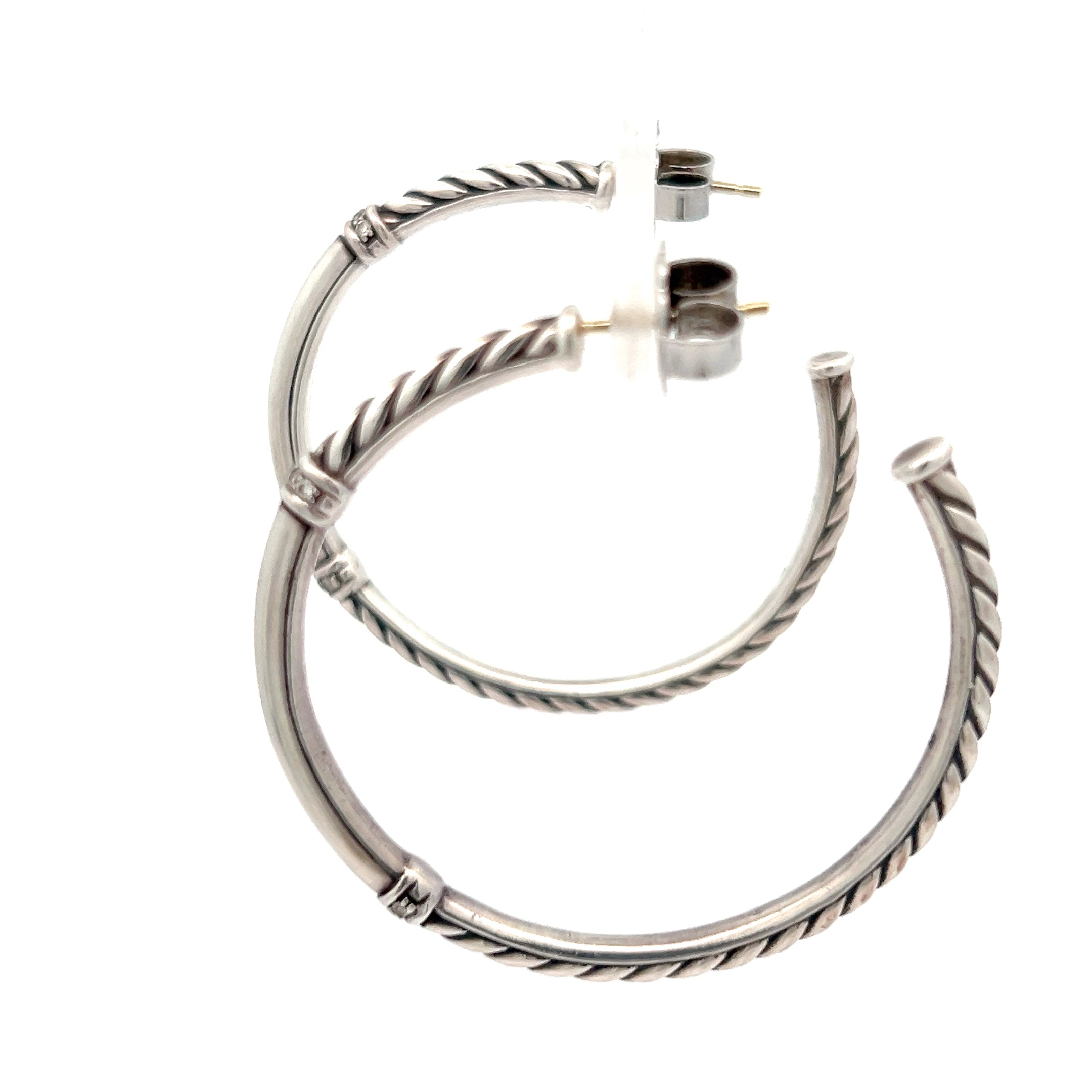 Pre-Loved David Yurman 925 Sterling Silver Metro Cable Large Hoop Earrings 47 mm