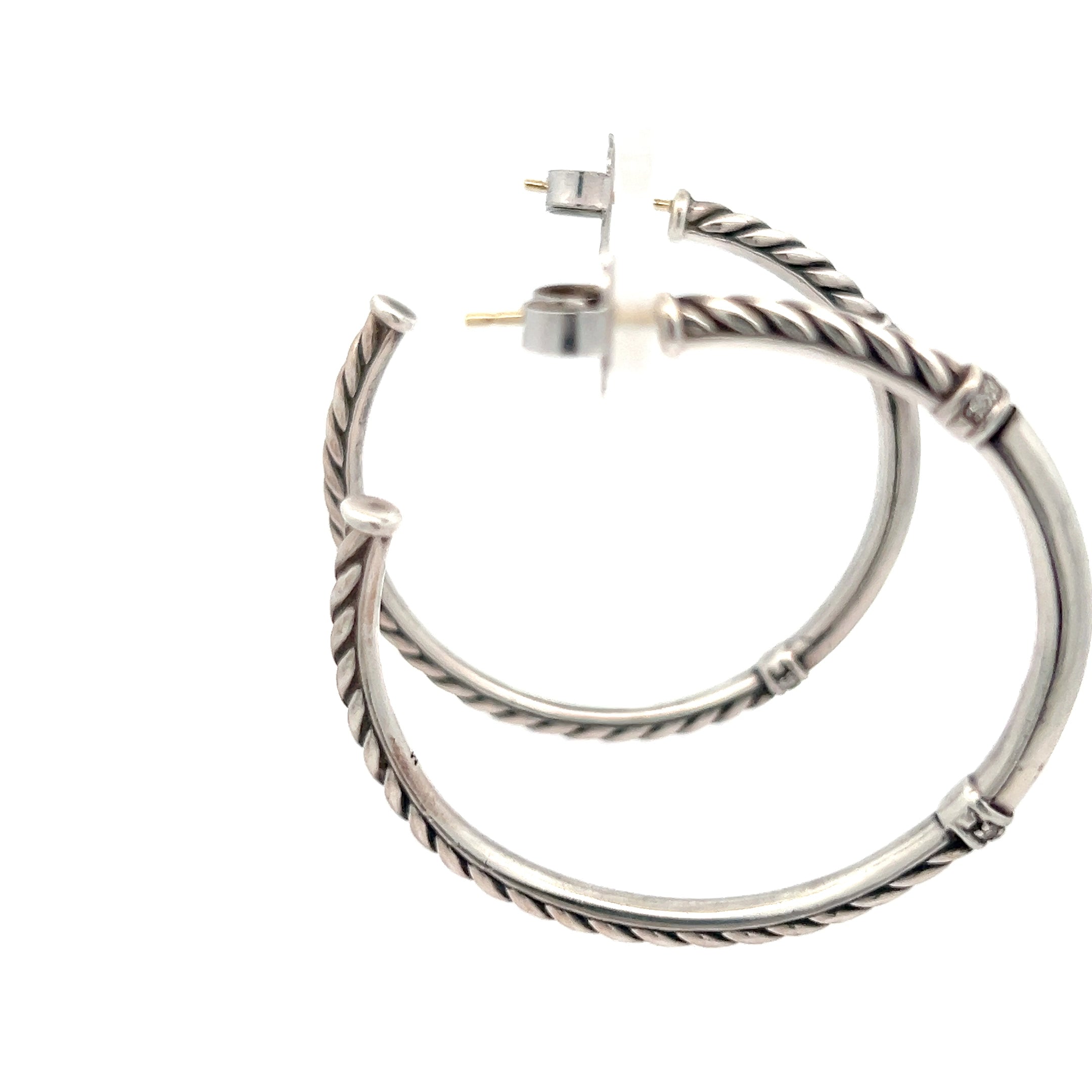 Pre-Loved David Yurman 925 Sterling Silver Metro Cable Large Hoop Earrings 47 mm