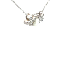 14k White Gold F VS2 Round Diamond with One Pearl XO Pendant