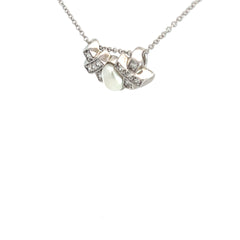 14k White Gold F VS2 Round Diamond with One Pearl XO Pendant