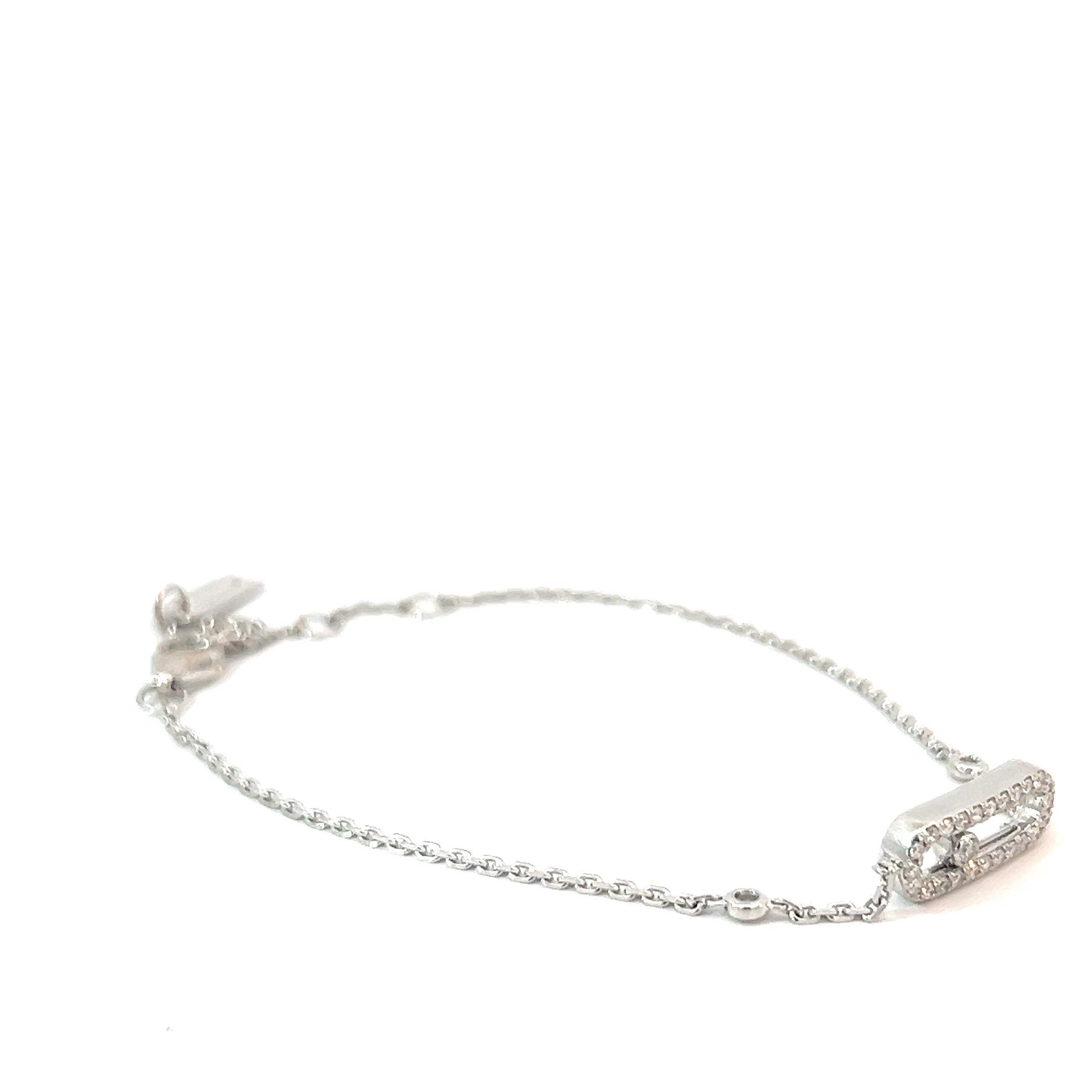 18k White Gold .20ct G VS2 Round Diamond Bracelet Pre-owned Messika Move Uno Pave'