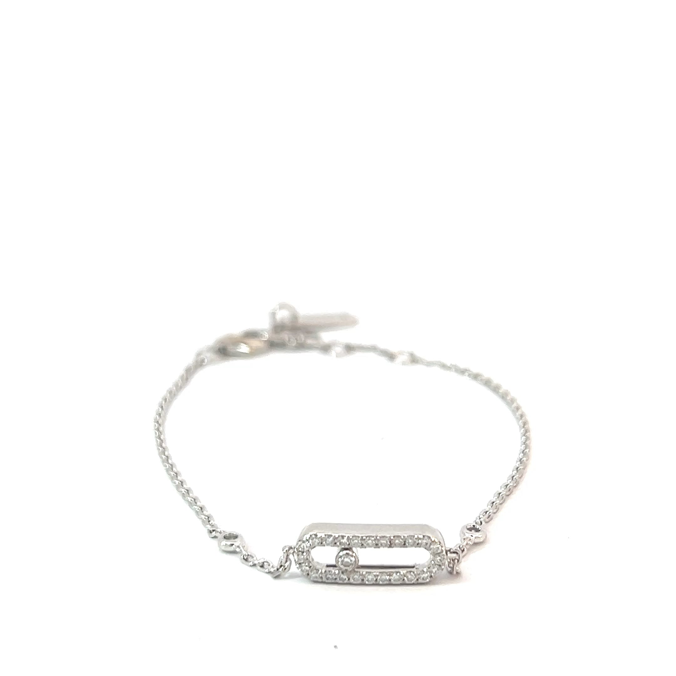 18k White Gold .20ct G VS2 Round Diamond Bracelet Pre-owned Messika Move Uno Pave'