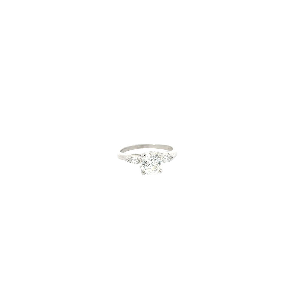 Platinum 1.15ct J SI2 Old Mine Cut and .20ct G VS2 Marquise Diamond Engagement Ring Certified by GIA #2225949489