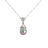 14k White Gold .25ct G SI1 Round and Tahitian 11.5mm Pearl Necklace