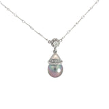 14k White Gold .25ct G SI1 Round and Tahitian 11.5mm Pearl Necklace