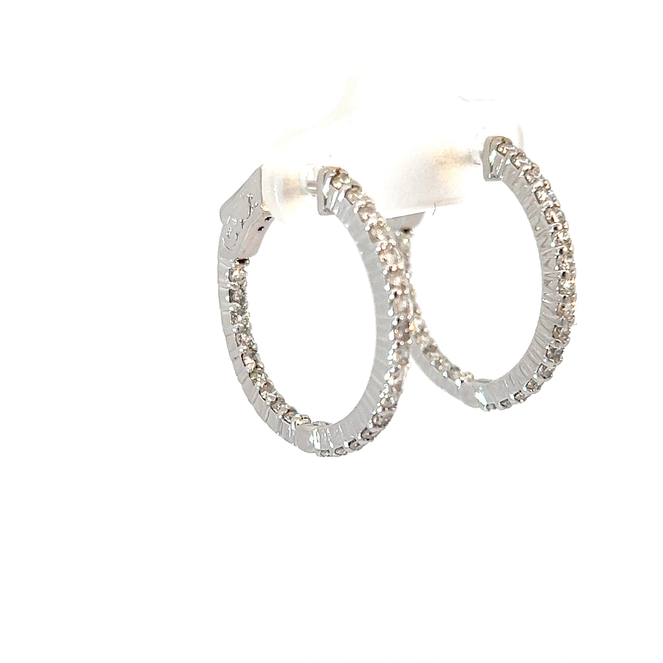 14k White Gold 1.00ct G VS2 Round Diamond Inside/Out Hoop Earrings