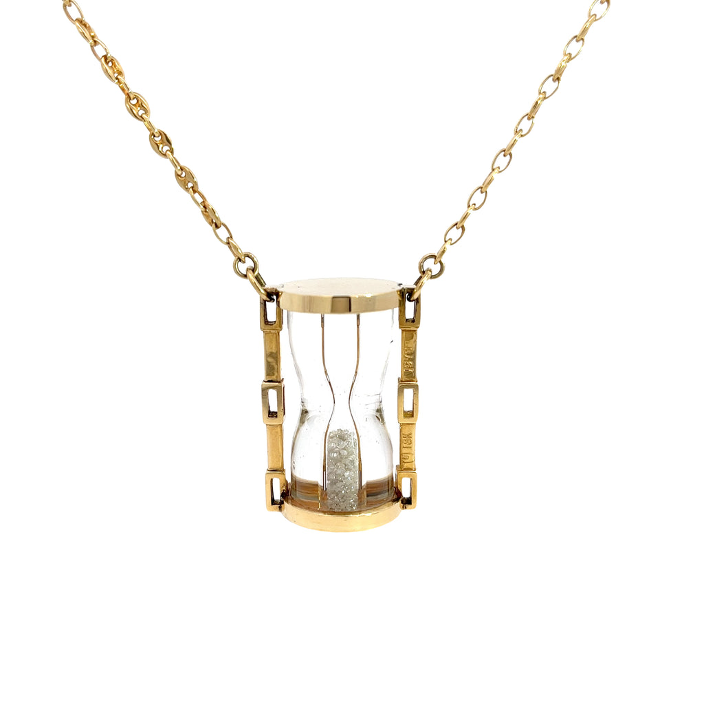 18k Yellow Gold 2.00ct G VS2 Round Diamond Hour Glass Vintage  Necklace