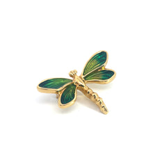 14k Yellow Gold Vintage Enamel Dragonfly Pin 3.6 Gram