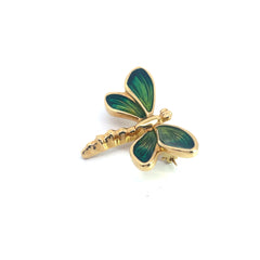 14k Yellow Gold Vintage Enamel Dragonfly Pin 3.6 Gram