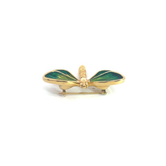 14k Yellow Gold Vintage Enamel Dragonfly Pin 3.6 Gram