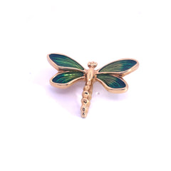 14k Yellow Gold Vintage Enamel Dragonfly Pin 3.6 Gram