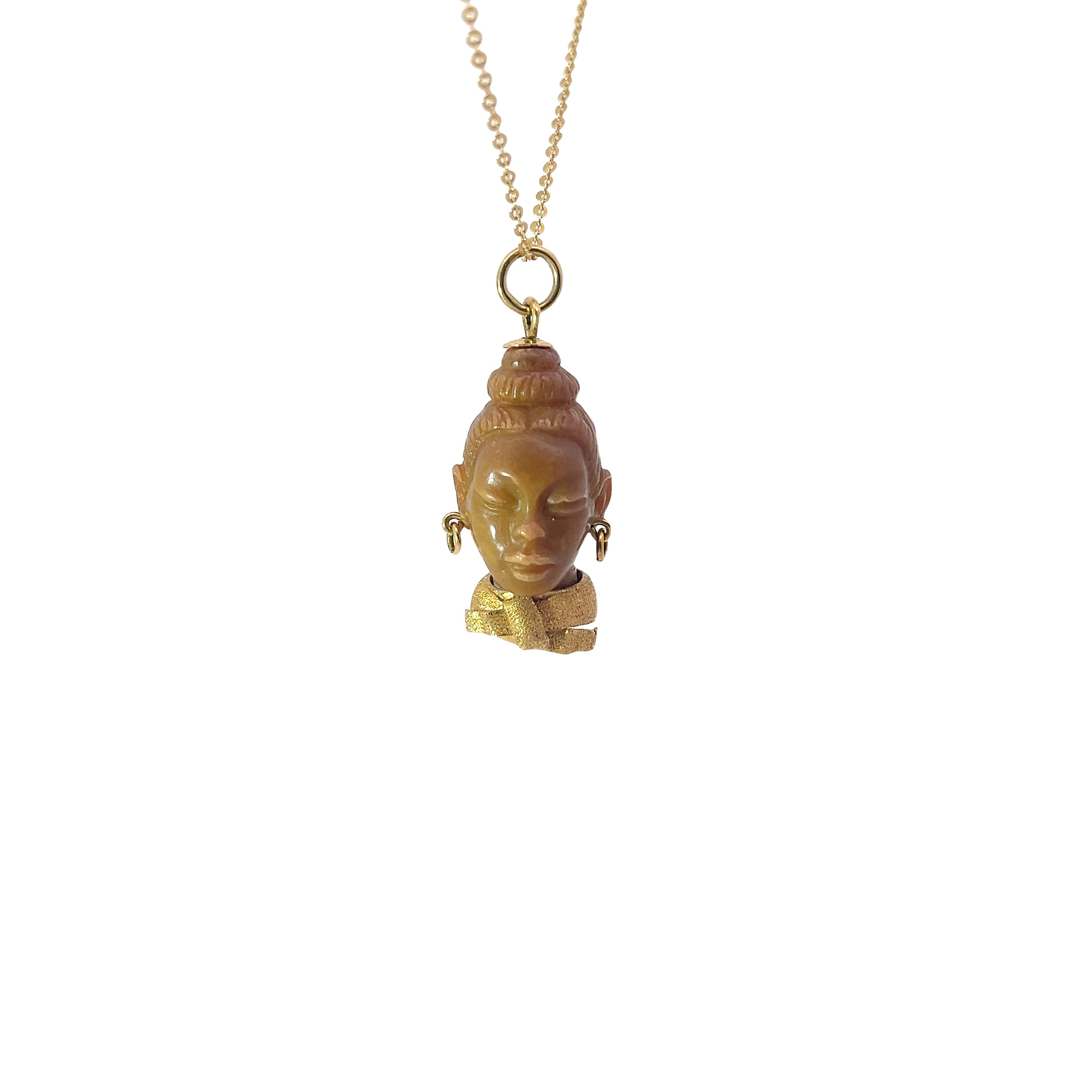 18k Yellow Gold Vintage African Coral Necklace 6.9 gram