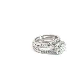 14k White Gold 1.00ct F SI1 Round Diamond with Halo and Double Round Diamond / 1.00ct F SI1 Round Diamond Insert Band