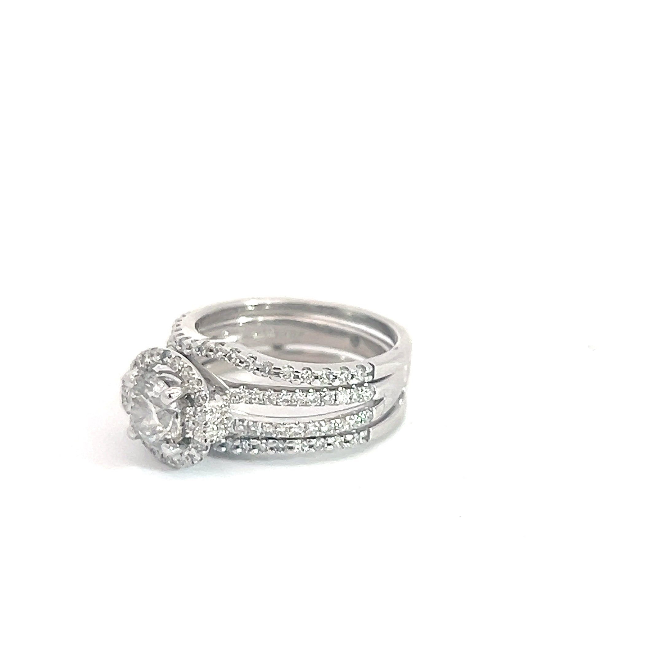 14k White Gold 1.00ct F SI1 Round Diamond with Halo and Double Round Diamond / 1.00ct F SI1 Round Diamond Insert Band