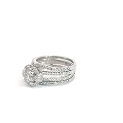 14k White Gold 1.00ct F SI1 Round Diamond with Halo and Double Round Diamond / 1.00ct F SI1 Round Diamond Insert Band