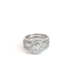 14k White Gold 1.00ct F SI1 Round Diamond with Halo and Double Round Diamond / 1.00ct F SI1 Round Diamond Insert Band