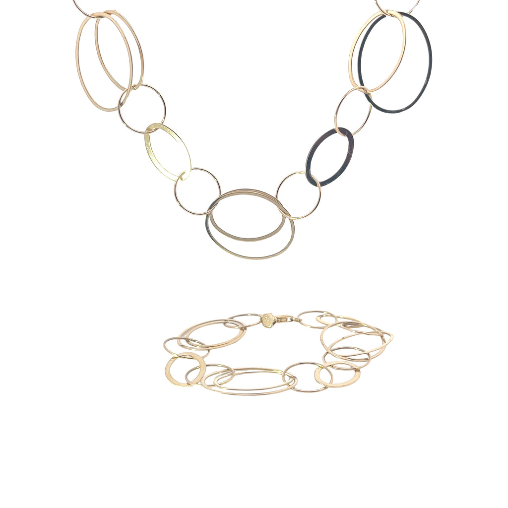 14k Yellow Gold  17.00 Gram Large Oval Links Necklace and Bracelet Set