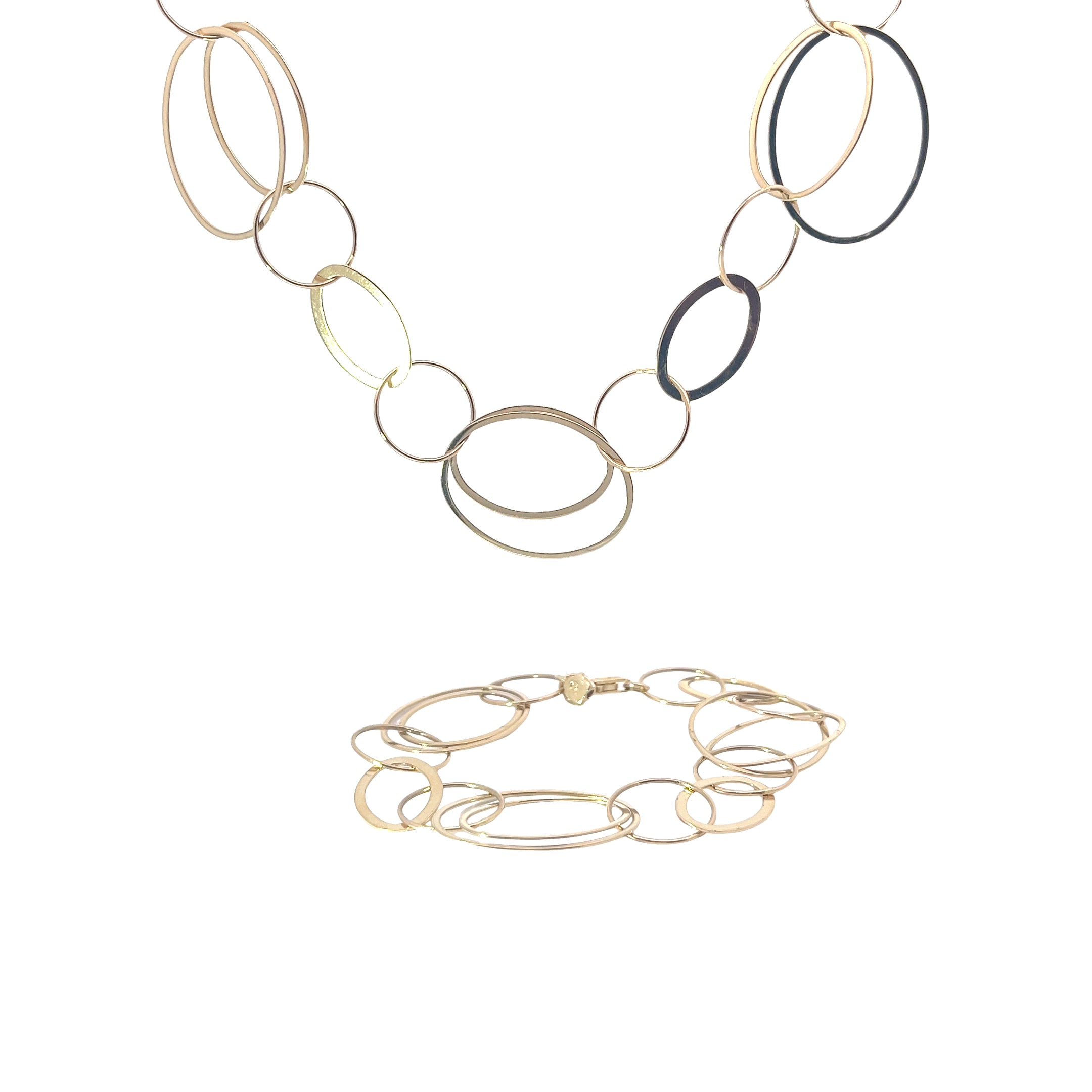 14k Yellow Gold  17.00 Gram Large Oval Links Necklace and Bracelet Set