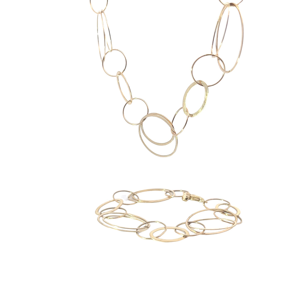 14k Yellow Gold  17.00 Gram Large Oval Links Necklace and Bracelet Set
