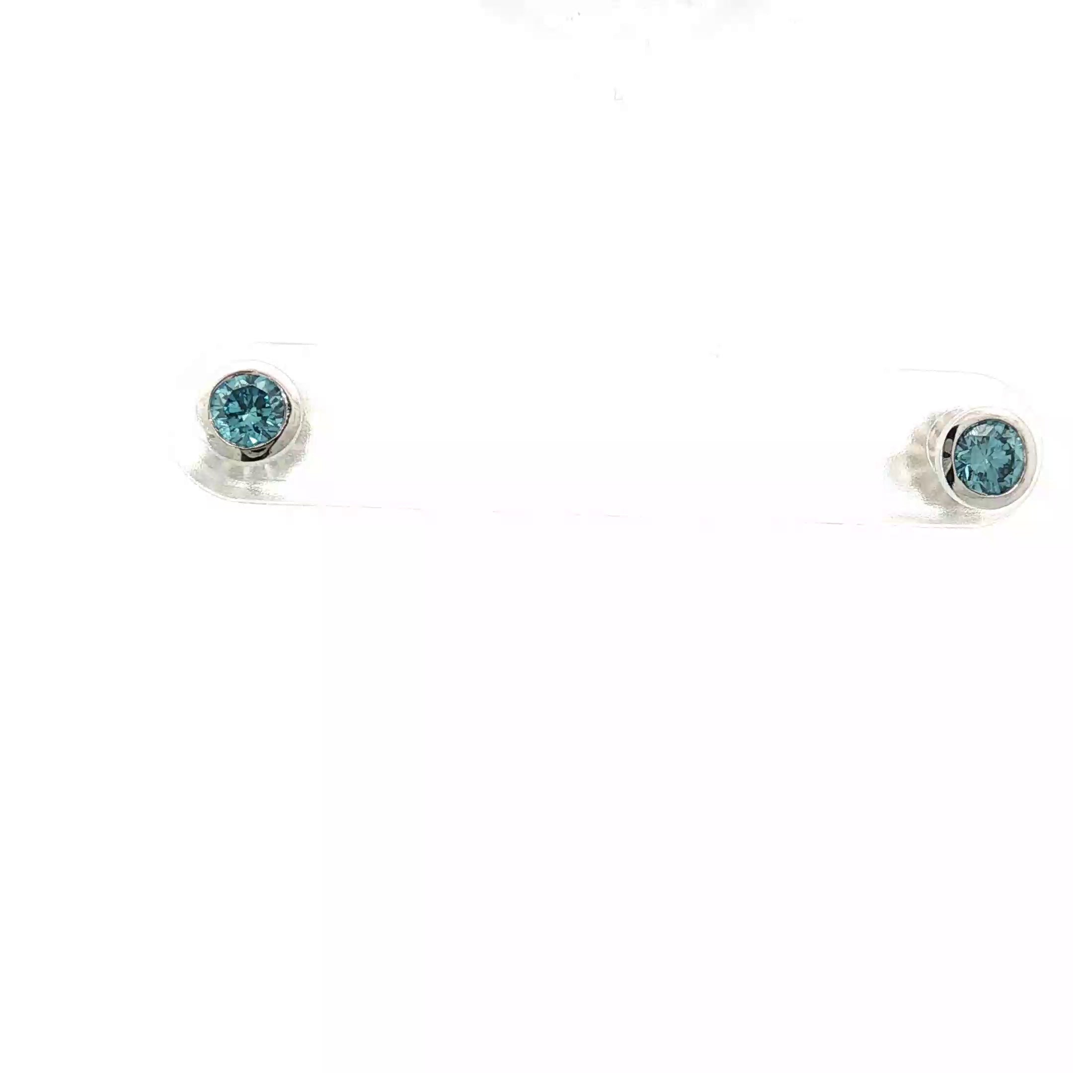 14k Yellow and White Gold .50ct Round Irradiated Lab Grown Diamond Bezel Stud Earrings