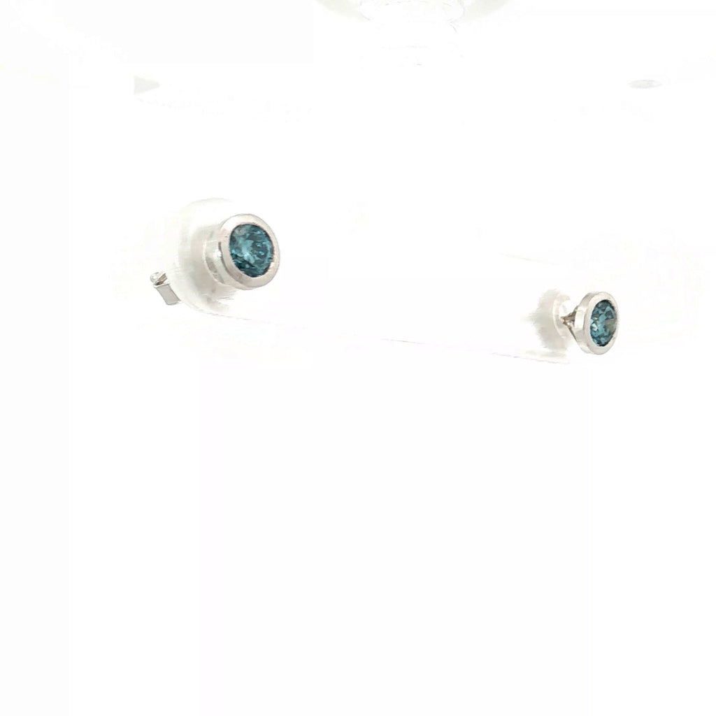 14k Yellow and White Gold .50ct Round Irradiated Lab Grown Diamond Bezel Stud Earrings