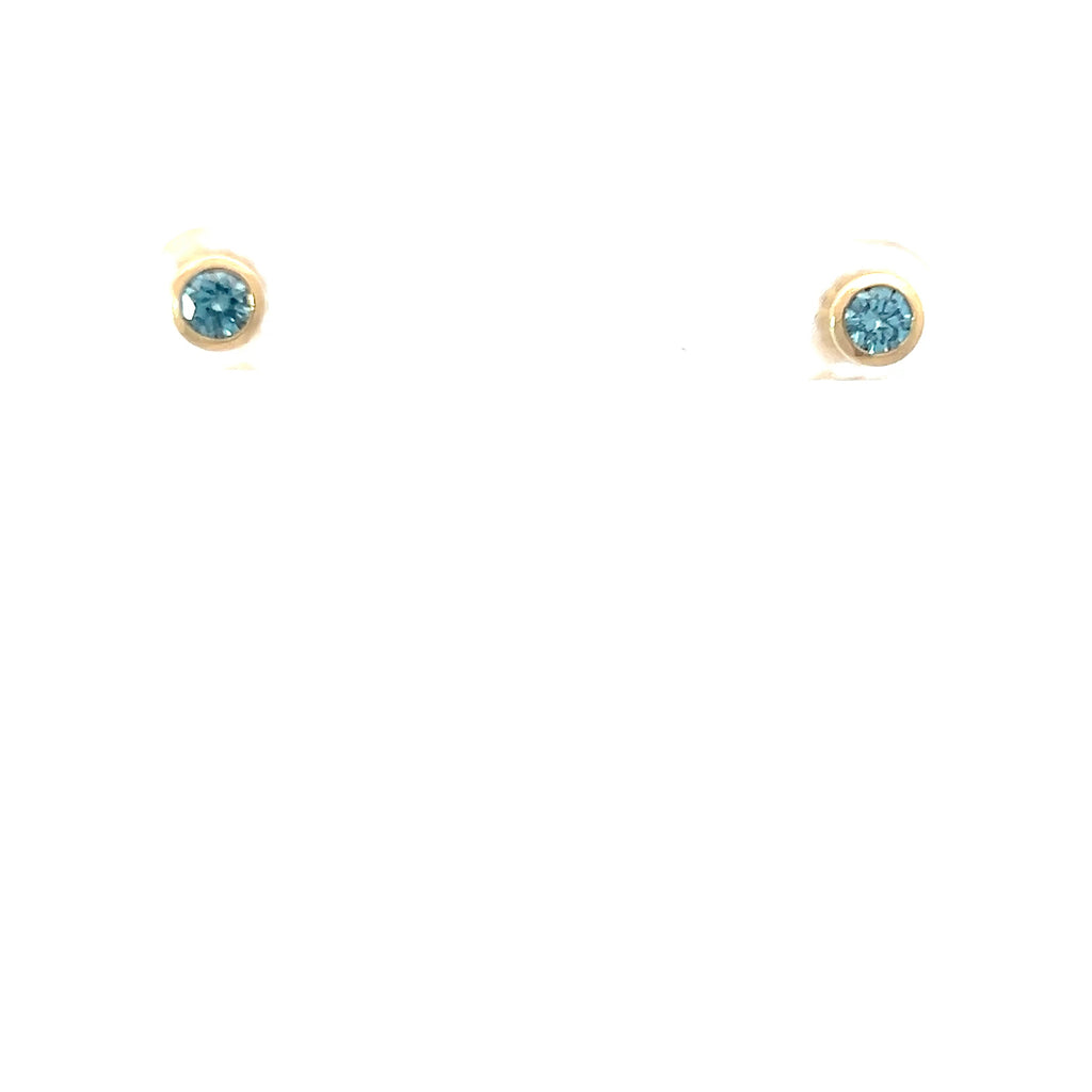 14k Yellow and White Gold .50ct Round Irradiated Lab Grown Diamond Bezel Stud Earrings